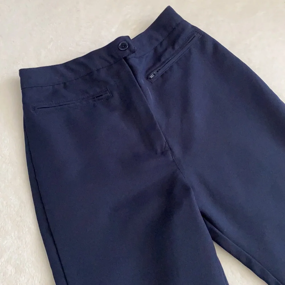 {VTG} Genuine School Uniform | Flat Front High Waist Wide Leg Pants Navy Blue 12